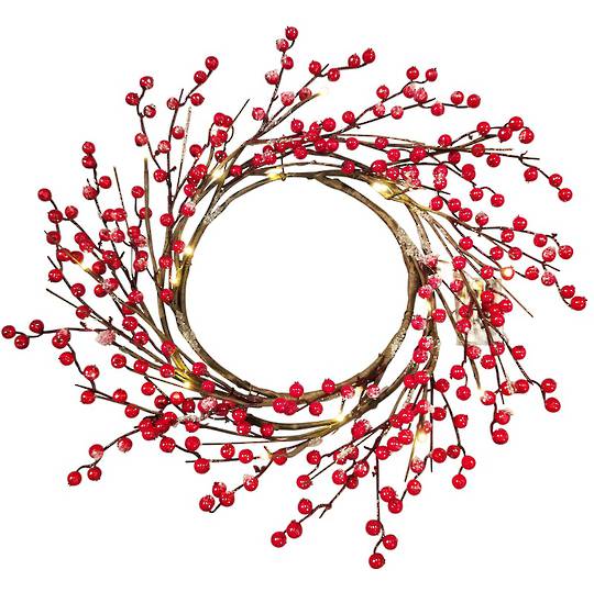 Red Berry Wreath 60cm, 24 LED Lights ***Mid January 2022 Arrival